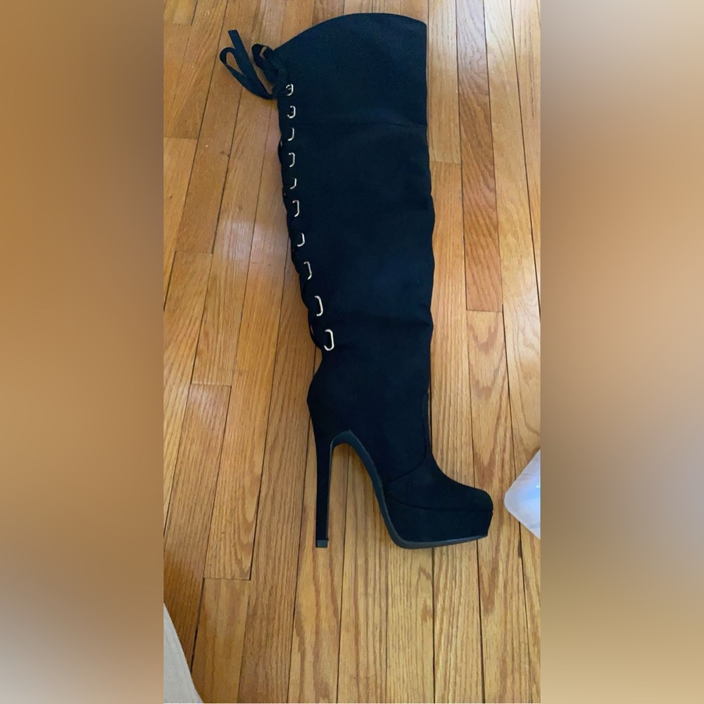 Shoe Dazzle Black Over the Knee Boots